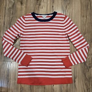 J. Crew Red, White, And Navy Striped Crew Neck Sweater